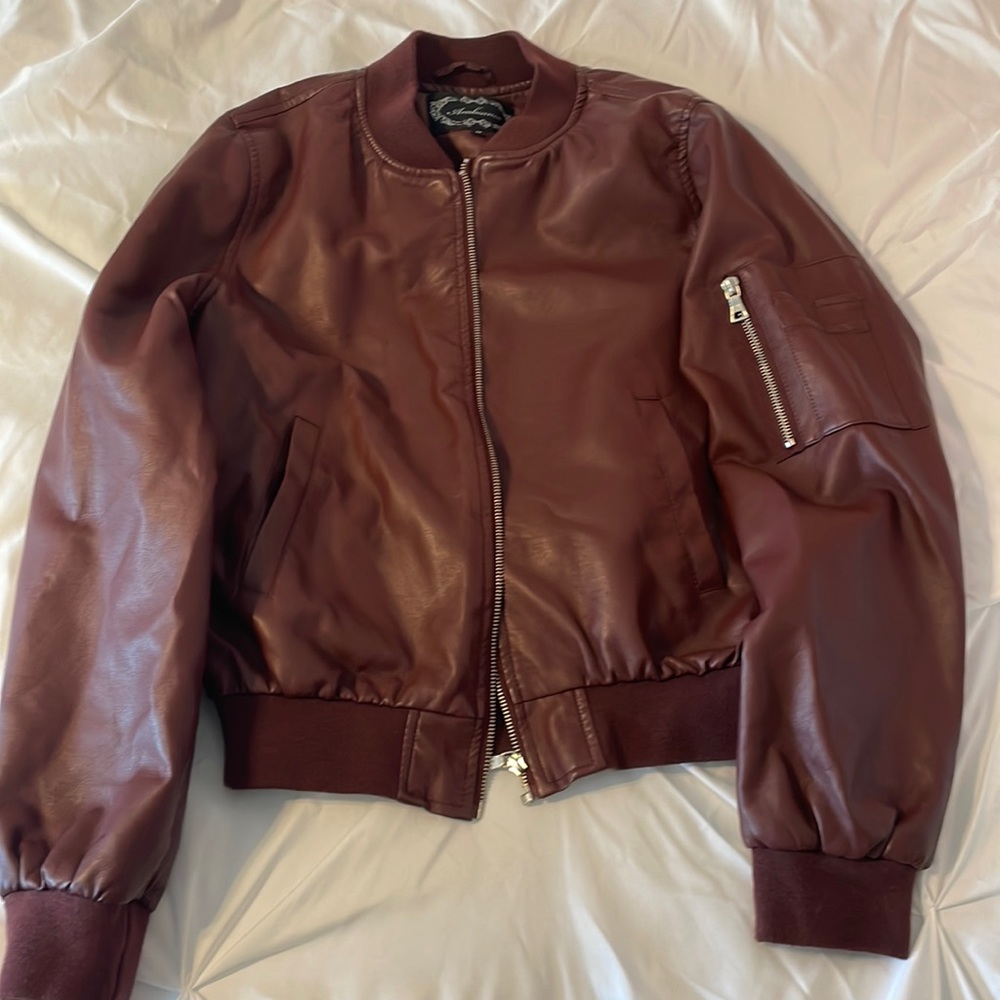 Burgundy pleather bomber jacket